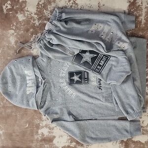 Hard To Find Set. Pink VS U.S. Army Hooded Pullover And Matching Sweatpants M,XS